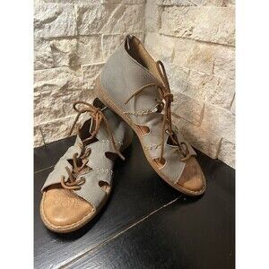BORN Gray Leather Lace Up Back Zip Bootie Roman Sandals - Size 8 EU 39